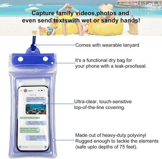 5 Pack 8.6" Multicolor Floating Waterproof Phone Pouch, IP68 Airbag Case with 3-Layer Ziplock, Clear Dry Bag with Lanyard for Beach, Swimming, Cruise Essentials for iPhone 17 16 Pro Max,Samsung