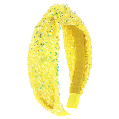 Sequin Knotted Headband for Women Sparkle Wide Headband Knot Hair Bands Accessories Cute Little Girl Headbands Princess Glitter Girls Hair Accessories (Yellow)