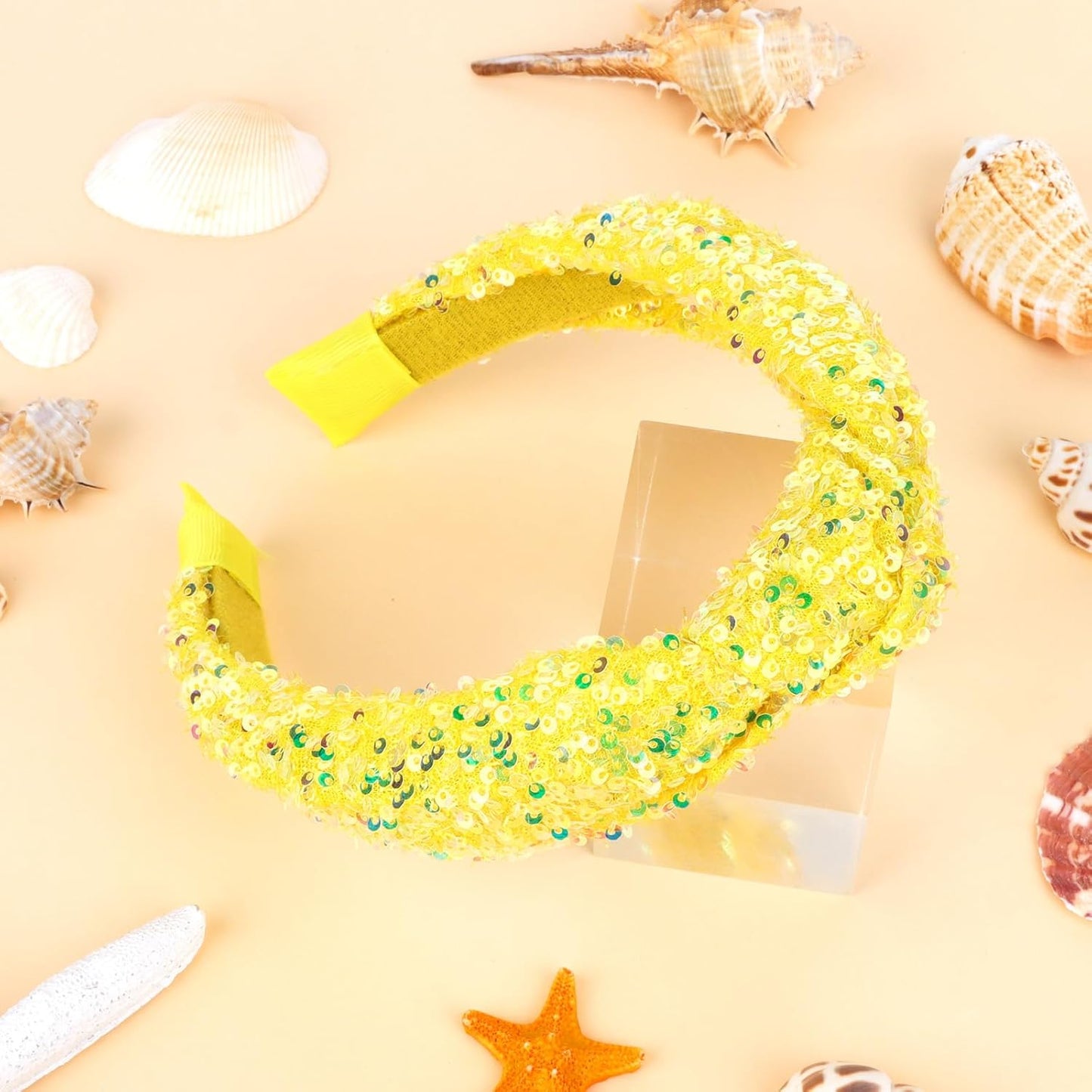Sequin Knotted Headband for Women Sparkle Wide Headband Knot Hair Bands Accessories Cute Little Girl Headbands Princess Glitter Girls Hair Accessories (Yellow)