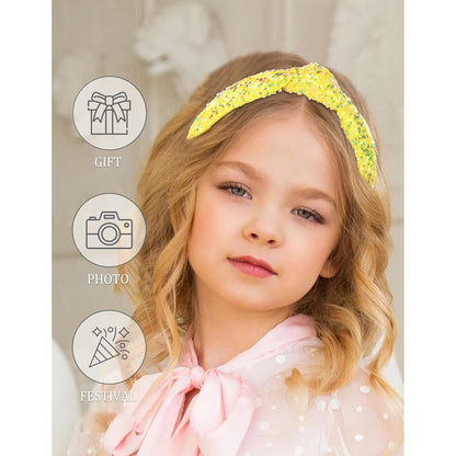 Sequin Knotted Headband for Women Sparkle Wide Headband Knot Hair Bands Accessories Cute Little Girl Headbands Princess Glitter Girls Hair Accessories (Yellow)
