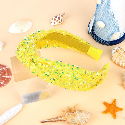 Sequin Knotted Headband for Women Sparkle Wide Headband Knot Hair Bands Accessories Cute Little Girl Headbands Princess Glitter Girls Hair Accessories (Yellow)