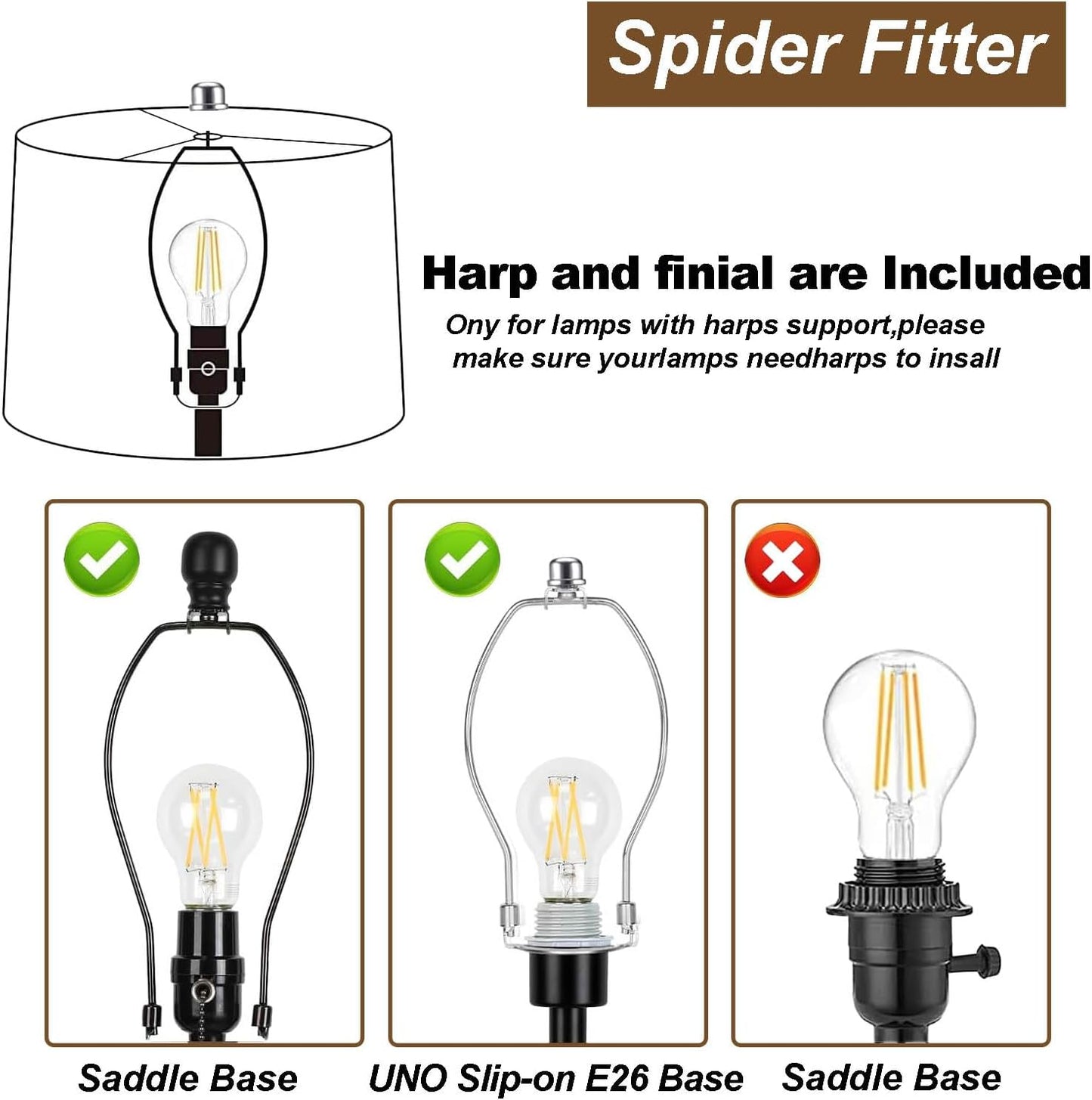 Yellow Leaf 13" Lamp Shades Set of 2 with Harps, Spider Fitter | Includes 2 shades, 2 harps and 2 finials. 13" x 13" x 10". Yellow leaf drum shade; spider only, not UNO/clip-on.