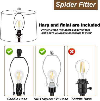 Yellow Leaf 13" Lamp Shades Set of 2 with Harps, Spider Fitter | Includes 2 shades, 2 harps and 2 finials. 13" x 13" x 10". Yellow leaf drum shade; spider only, not UNO/clip-on.
