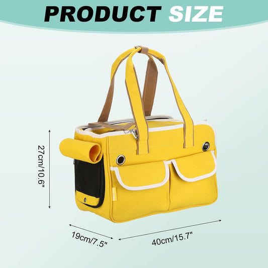 Cat Carrier for Pet, Adjustable Shoulder Strap, Breathable Dog Carrier Cat Carrying Case Animal Travel Bag Up to 16.5 lbs (Yellow), Intended for Hiking/Camping/Traveling