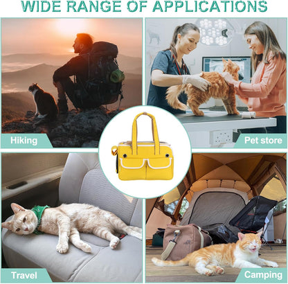 Cat Carrier for Pet, Adjustable Shoulder Strap, Breathable Dog Carrier Cat Carrying Case Animal Travel Bag Up to 16.5 lbs (Yellow), Intended for Hiking/Camping/Traveling