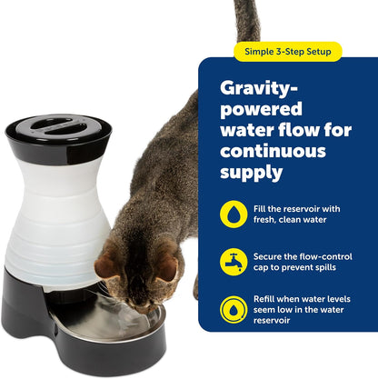 Healthy Pet Water Station, 128 oz, Stainless Steel Bowl, Medium | Gravity-Fed Pet Water Fountain Keeps Cats or Small Dogs Hydrated, Stainless Steel Bowl Is Dishwasher Safe