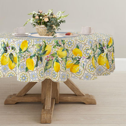 Yighty Round Tablecloth 60x60 inch, Waterproof Wrinkle Resistant Durable Polyester Table Cover Lemon Tablecloth for Indoor and Outdoor, Holiday Farmhouse Kitchen Dining and Parties