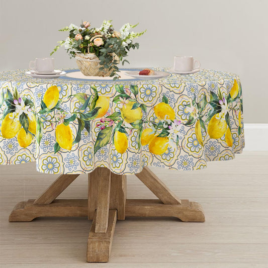 Yighty Round Tablecloth 60x60 inch, Waterproof Wrinkle Resistant Durable Polyester Table Cover Lemon Tablecloth for Indoor and Outdoor, Holiday Farmhouse Kitchen Dining and Parties