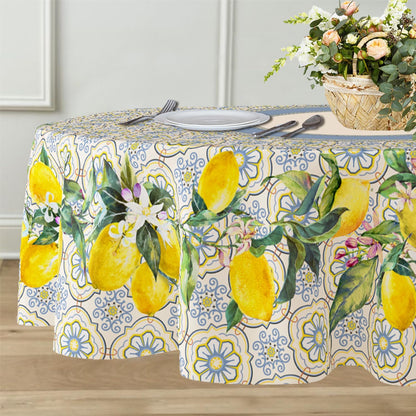 Yighty Round Tablecloth 60x60 inch, Waterproof Wrinkle Resistant Durable Polyester Table Cover Lemon Tablecloth for Indoor and Outdoor, Holiday Farmhouse Kitchen Dining and Parties