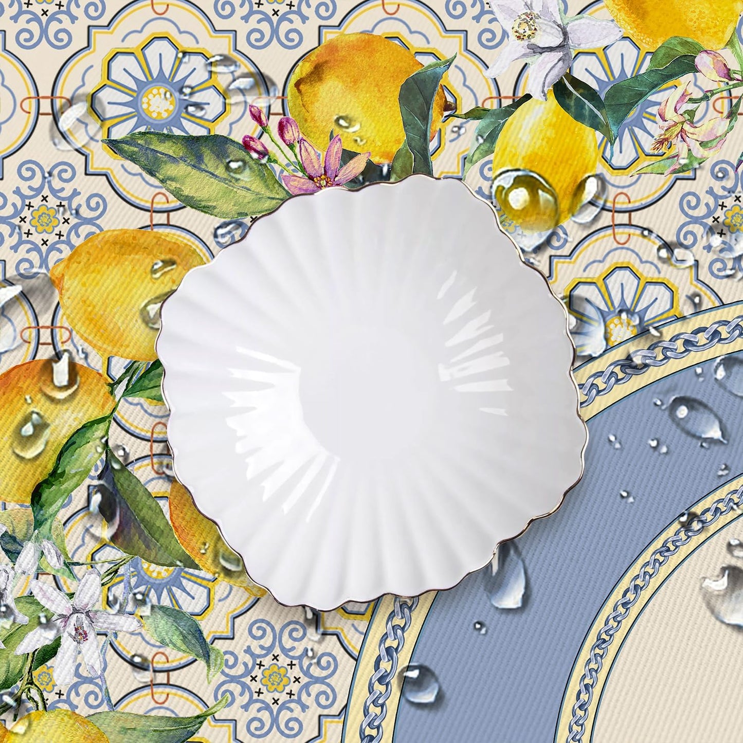 Yighty Round Tablecloth 60x60 inch, Waterproof Wrinkle Resistant Durable Polyester Table Cover Lemon Tablecloth for Indoor and Outdoor, Holiday Farmhouse Kitchen Dining and Parties
