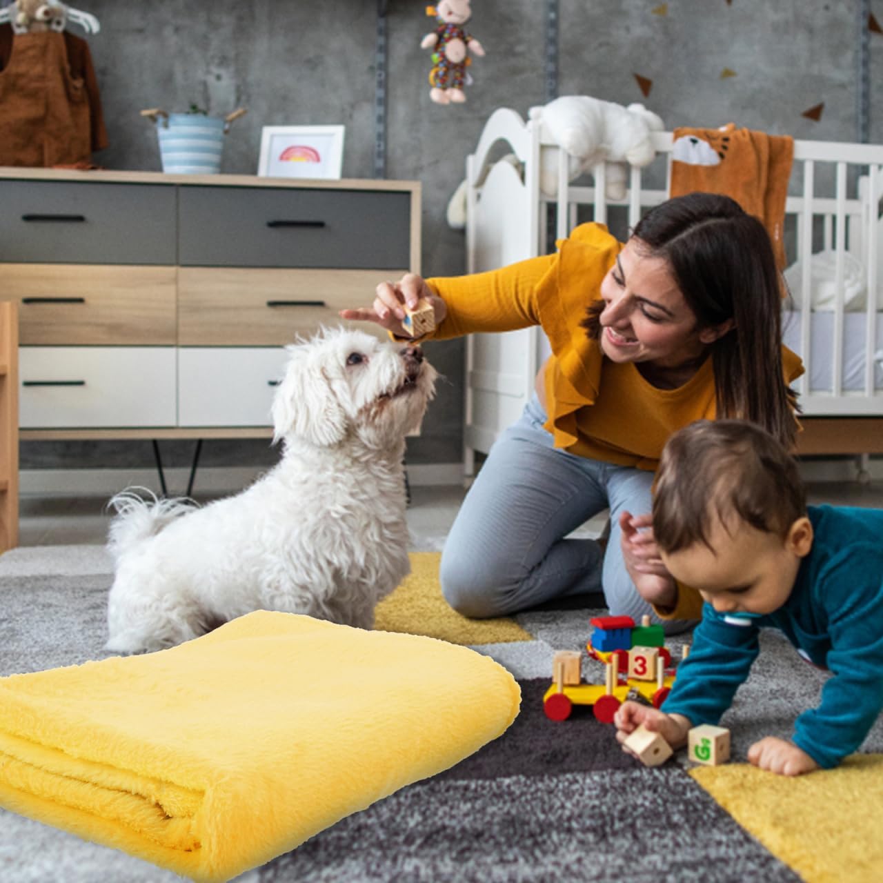 Soft Puppy Yellow Flannel Fleece Blanket, Pet Dog Blanket, Cozy Lightweight Solid Throw for Small-Medium Dogs Cats, Doggy Sleeping Mat, 27.55x19.68 Inch