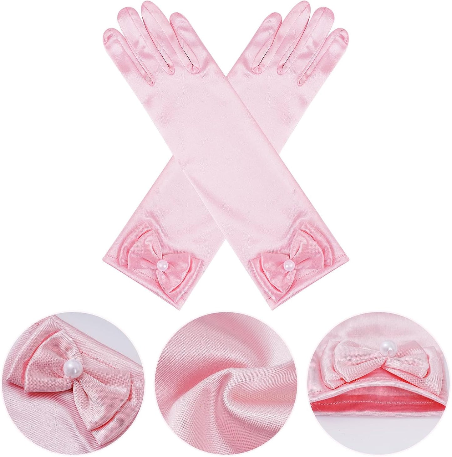 4 Pairs Satin Princess Gloves,Pearl Long Stain Gloves for Wedding Birthday First Communion Theme Party and Banquet