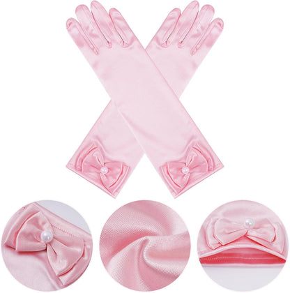 4 Pairs Satin Princess Gloves,Pearl Long Stain Gloves for Wedding Birthday First Communion Theme Party and Banquet