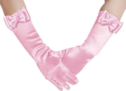 4 Pairs Satin Princess Gloves,Pearl Long Stain Gloves for Wedding Birthday First Communion Theme Party and Banquet