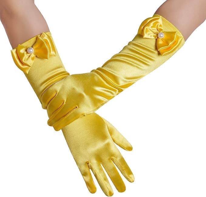 4 Pairs Satin Princess Gloves,Pearl Long Stain Gloves for Wedding Birthday First Communion Theme Party and Banquet