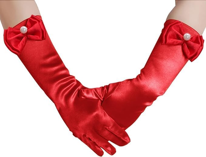 4 Pairs Satin Princess Gloves,Pearl Long Stain Gloves for Wedding Birthday First Communion Theme Party and Banquet
