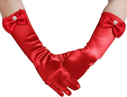 4 Pairs Satin Princess Gloves,Pearl Long Stain Gloves for Wedding Birthday First Communion Theme Party and Banquet