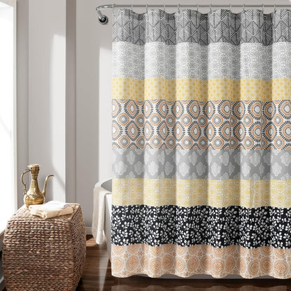 Bohemian Stripe Shower Curtain, 72" W x 72" L, Yellow & Gray - Bathroom Curtain - Striped Shower Curtain - Boho Decor - Fabric Shower Curtains