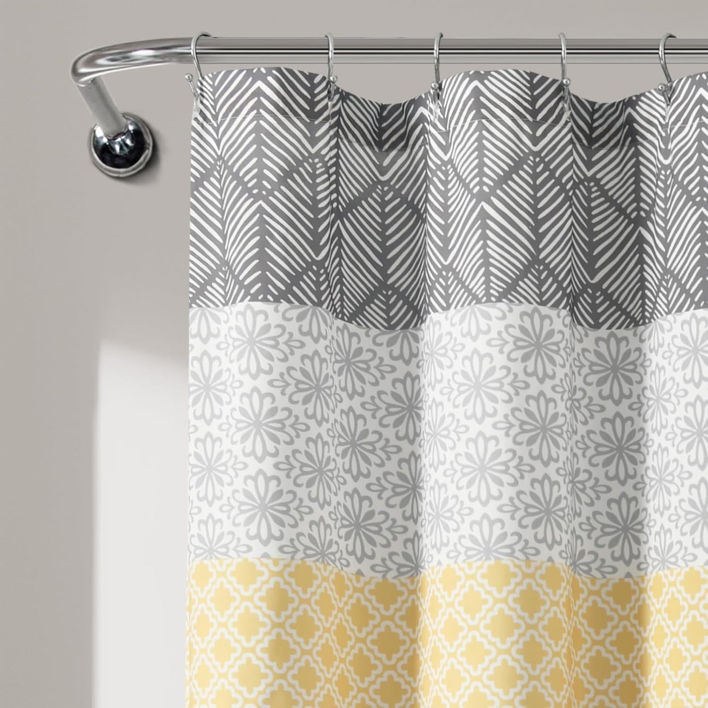 Bohemian Stripe Shower Curtain, 72" W x 72" L, Yellow & Gray - Bathroom Curtain - Striped Shower Curtain - Boho Decor - Fabric Shower Curtains