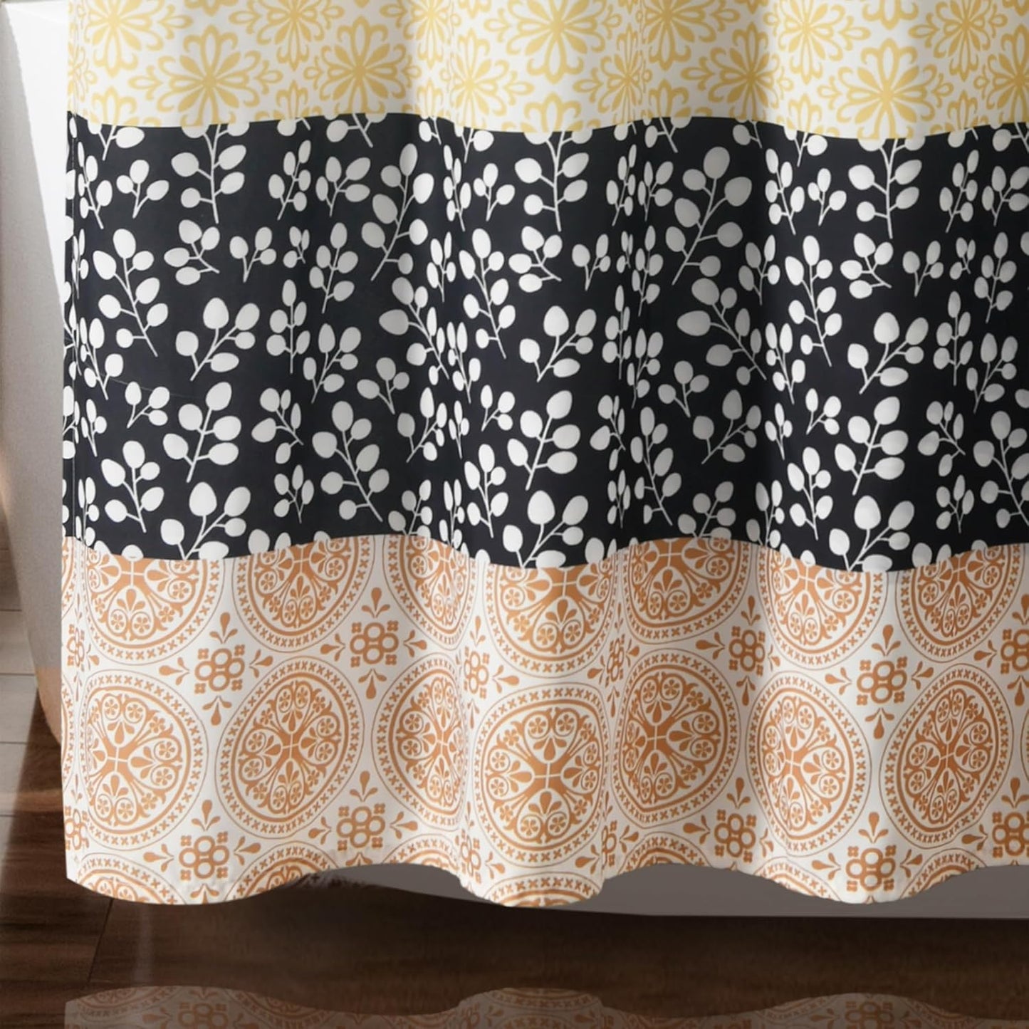 Bohemian Stripe Shower Curtain, 72" W x 72" L, Yellow & Gray - Bathroom Curtain - Striped Shower Curtain - Boho Decor - Fabric Shower Curtains