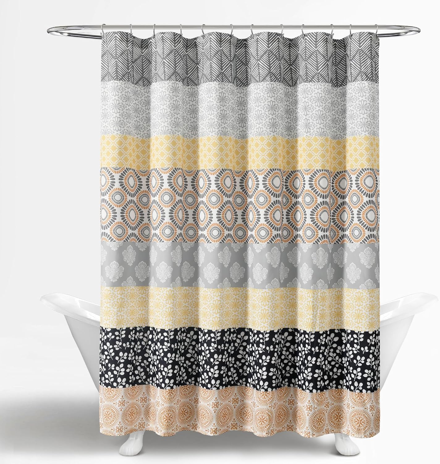 Bohemian Stripe Shower Curtain, 72" W x 72" L, Yellow & Gray - Bathroom Curtain - Striped Shower Curtain - Boho Decor - Fabric Shower Curtains