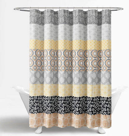 Bohemian Stripe Shower Curtain, 72" W x 72" L, Yellow & Gray - Bathroom Curtain - Striped Shower Curtain - Boho Decor - Fabric Shower Curtains