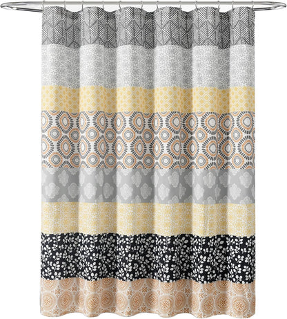 Bohemian Stripe Shower Curtain, 72" W x 72" L, Yellow & Gray - Bathroom Curtain - Striped Shower Curtain - Boho Decor - Fabric Shower Curtains