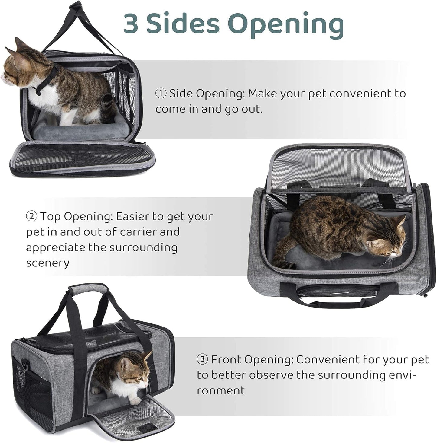 Wakytu TSA & Airline Approved Soft Pet Carrier for Cats/Dogs,17.7x11x8.3 | 3 entrances & 5 vents, waterproof rip-stop, anti-escape locks, padded strap,plane underseat,cat dog carrier