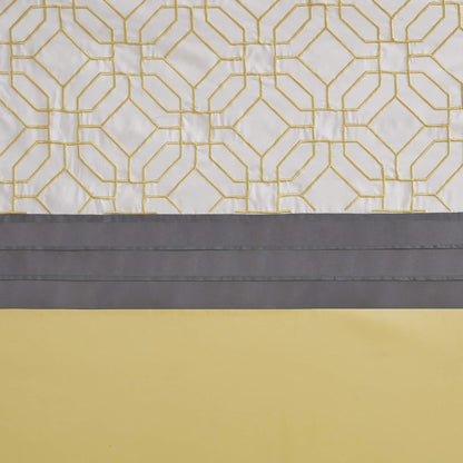 Shower Curtain, Geometric Textured Embroidery Design with Built-in Liner, Modern Mid-Century Bathroom Decor, Machine Washable, Fabric Privacy Screen, 72x72,Donnell, Yellow/Grey