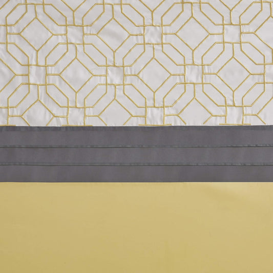 Shower Curtain, Geometric Textured Embroidery Design with Built-in Liner, Modern Mid-Century Bathroom Decor, Machine Washable, Fabric Privacy Screen, 72x72,Donnell, Yellow/Grey