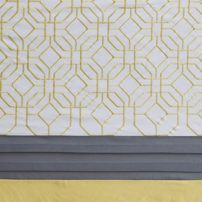 Shower Curtain, Geometric Textured Embroidery Design with Built-in Liner, Modern Mid-Century Bathroom Decor, Machine Washable, Fabric Privacy Screen, 72x72,Donnell, Yellow/Grey