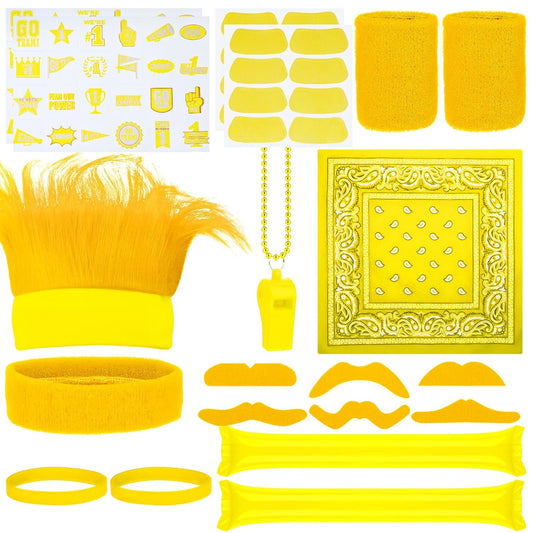 72 Pcs Yellow Spirit Wear Boys Camp Color War Accessories Team Spirit Day Accessories Spirits Bundles Colored Stuff Field Supplies Camp Game Color Items Crazy Hair Wig for Sport