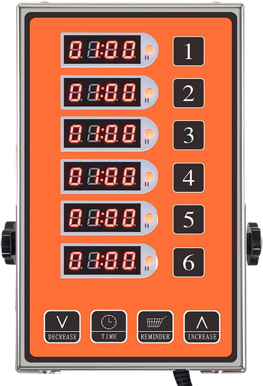 Kitchen Timers for Cooking – 6 Channel Commercial Kitchen Timer Restaurant Kitchen Supplies – Stainless Steel LED Technology Kitchen Timer Digital – Reminder Function, Loud Alarm, Yellow