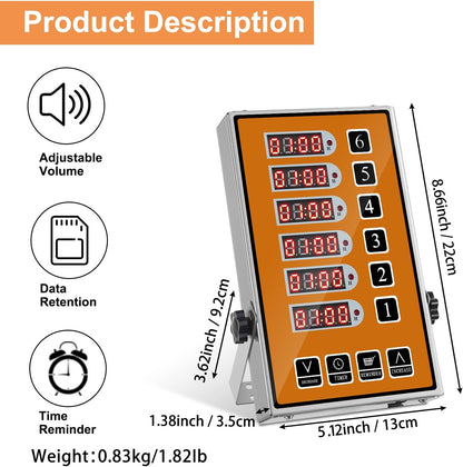 Kitchen Timers for Cooking – 6 Channel Commercial Kitchen Timer Restaurant Kitchen Supplies – Stainless Steel LED Technology Kitchen Timer Digital – Reminder Function, Loud Alarm, Yellow