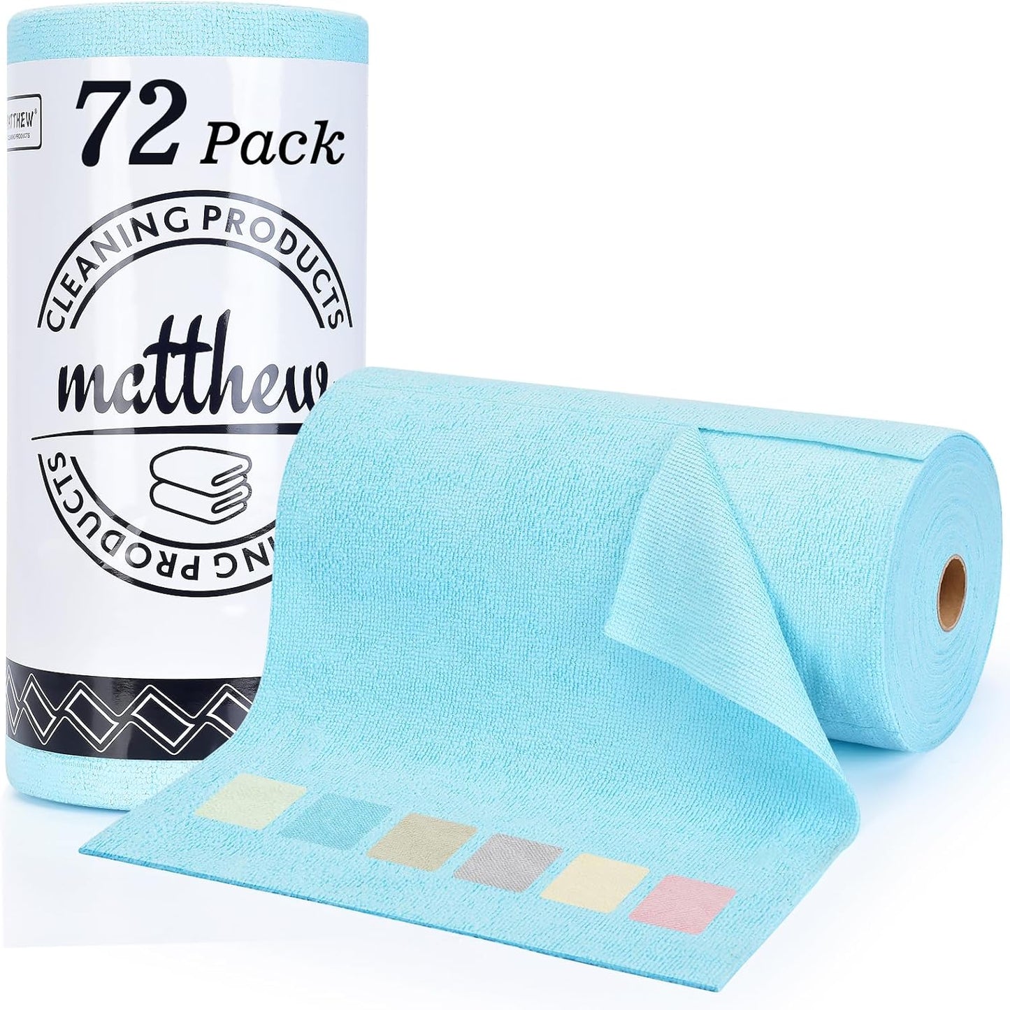 Matthew Microfiber Cleaning Cloth Roll 72Pack (12" x 12") Reusable Paper Towels&Washable Tear Away Towels,Ultra Water Absorbent Lint&Streak Free Cleaning Rags for Glass,Dishwash,Bathroom,Cars-Yellow