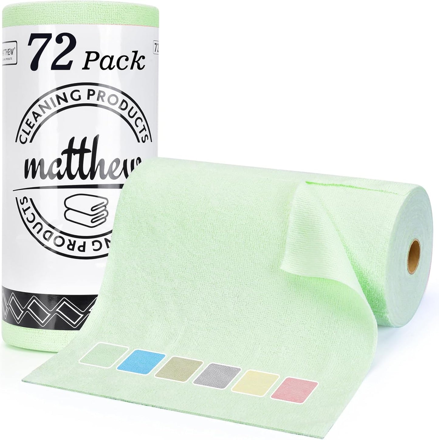 Matthew Microfiber Cleaning Cloth Roll 72Pack (12" x 12") Reusable Paper Towels&Washable Tear Away Towels,Ultra Water Absorbent Lint&Streak Free Cleaning Rags for Glass,Dishwash,Bathroom,Cars-Yellow