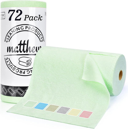 Matthew Microfiber Cleaning Cloth Roll 72Pack (12" x 12") Reusable Paper Towels&Washable Tear Away Towels,Ultra Water Absorbent Lint&Streak Free Cleaning Rags for Glass,Dishwash,Bathroom,Cars-Yellow