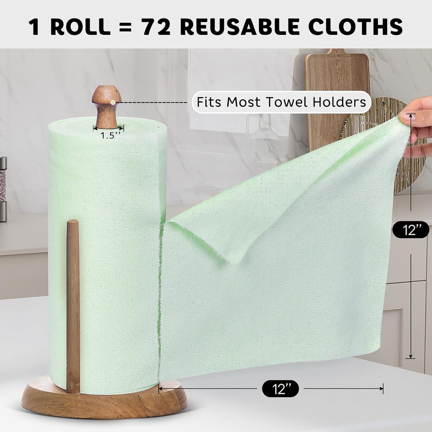 Matthew Microfiber Cleaning Cloth Roll 72Pack (12" x 12") Reusable Paper Towels&Washable Tear Away Towels,Ultra Water Absorbent Lint&Streak Free Cleaning Rags for Glass,Dishwash,Bathroom,Cars-Yellow