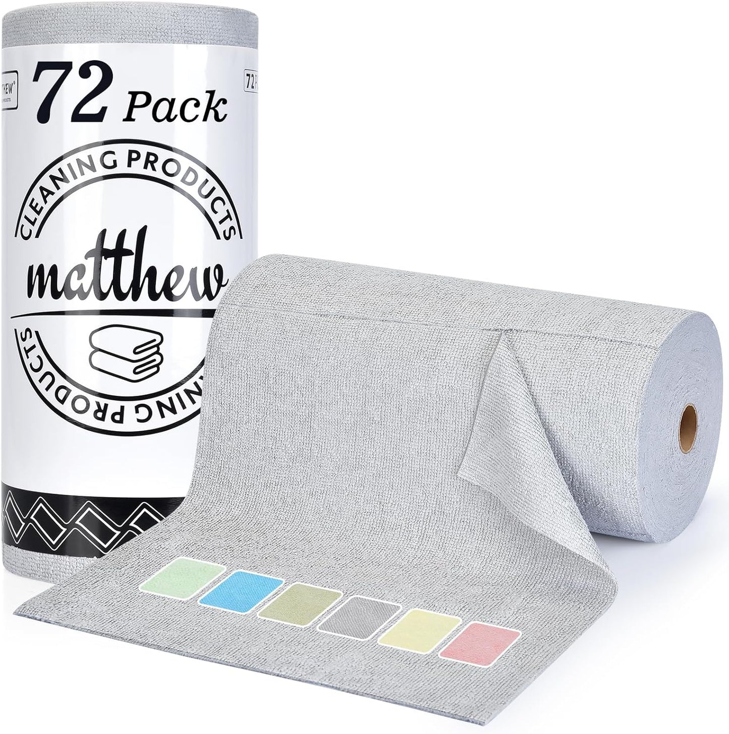Matthew Microfiber Cleaning Cloth Roll 72Pack (12" x 12") Reusable Paper Towels&Washable Tear Away Towels,Ultra Water Absorbent Lint&Streak Free Cleaning Rags for Glass,Dishwash,Bathroom,Cars-Yellow