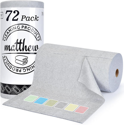 Matthew Microfiber Cleaning Cloth Roll 72Pack (12" x 12") Reusable Paper Towels&Washable Tear Away Towels,Ultra Water Absorbent Lint&Streak Free Cleaning Rags for Glass,Dishwash,Bathroom,Cars-Yellow
