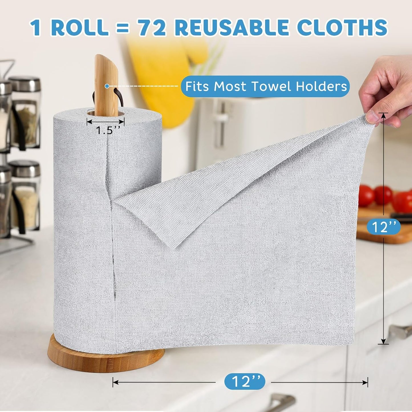Matthew Microfiber Cleaning Cloth Roll 72Pack (12" x 12") Reusable Paper Towels&Washable Tear Away Towels,Ultra Water Absorbent Lint&Streak Free Cleaning Rags for Glass,Dishwash,Bathroom,Cars-Yellow