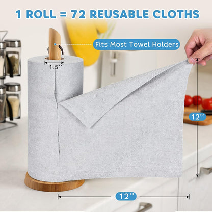 Matthew Microfiber Cleaning Cloth Roll 72Pack (12" x 12") Reusable Paper Towels&Washable Tear Away Towels,Ultra Water Absorbent Lint&Streak Free Cleaning Rags for Glass,Dishwash,Bathroom,Cars-Yellow
