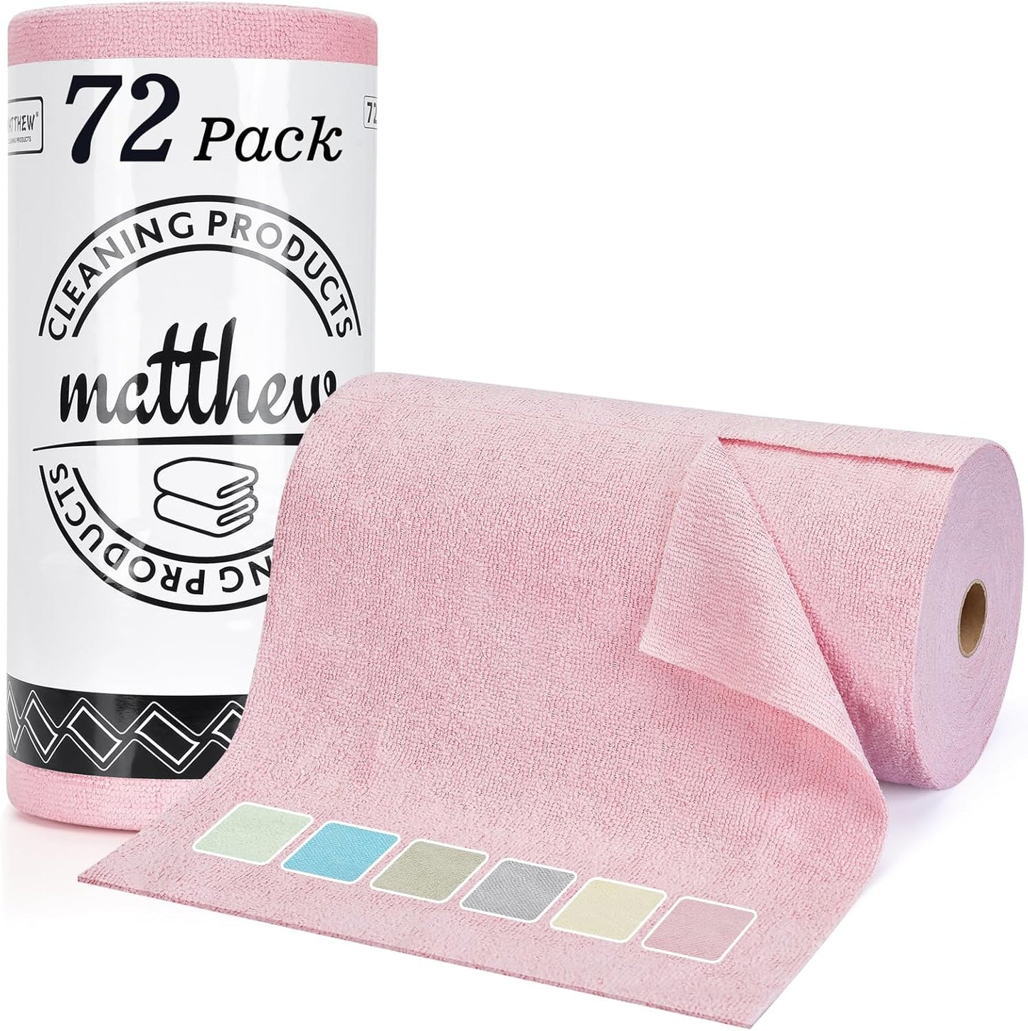 Matthew Microfiber Cleaning Cloth Roll 72Pack (12" x 12") Reusable Paper Towels&Washable Tear Away Towels,Ultra Water Absorbent Lint&Streak Free Cleaning Rags for Glass,Dishwash,Bathroom,Cars-Yellow
