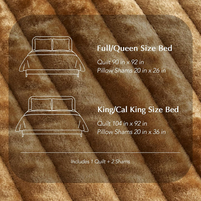 Velvet Quilt Set King Size, Luxurious Soft Striped Channel Bedding Set, Lightweight Velvet Comforter for All Season, Oversized Bedspread Coverlet with 2 Matching Shams, Gold Yellow