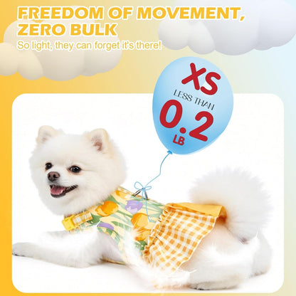 Dog Harness Small Medium Sized Dogs, No Choke No Pull Mesh Vest | Tulip Dog Dress Bowknot Harness and Leash Set Soft Cute Princess Puppy Outfits Clothes Costume for Girls Party Cats Yellow S