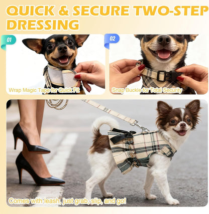 Dog Harness Small Medium Sized Dogs, No Choke No Pull Mesh Vest | Tulip Dog Dress Bowknot Harness and Leash Set Soft Cute Princess Puppy Outfits Clothes Costume for Girls Party Cats Yellow S