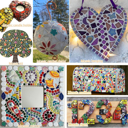 Glass Mosaic Tiles for Crafts Bulk,200g Mosaic Glass Pieces, Butterfly Star Moon Heart Flower Shape Glass DIY Stained Glass Kit, Mosaic Charm Ornament(7.05 Ounce)
