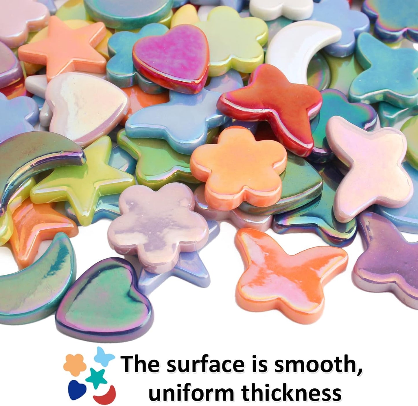 Glass Mosaic Tiles for Crafts Bulk,200g Mosaic Glass Pieces, Butterfly Star Moon Heart Flower Shape Glass DIY Stained Glass Kit, Mosaic Charm Ornament(7.05 Ounce)