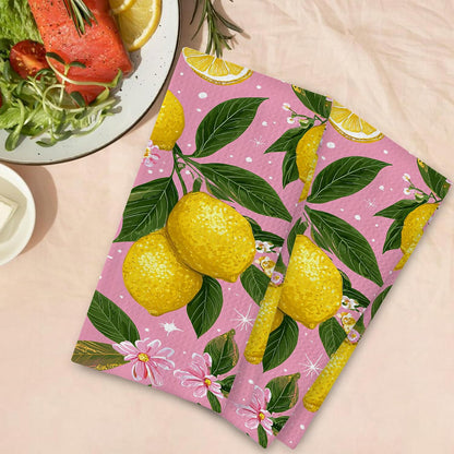 Pink Lemon Fruit Botanical Hand Towels for Bathroom Set of 2,Soft Absorbent Waffle Weave Kitchen Towels Dish Towel,Decorative Bathroom Towel for Kitchen Yoga Home Decor 16X24 Inch