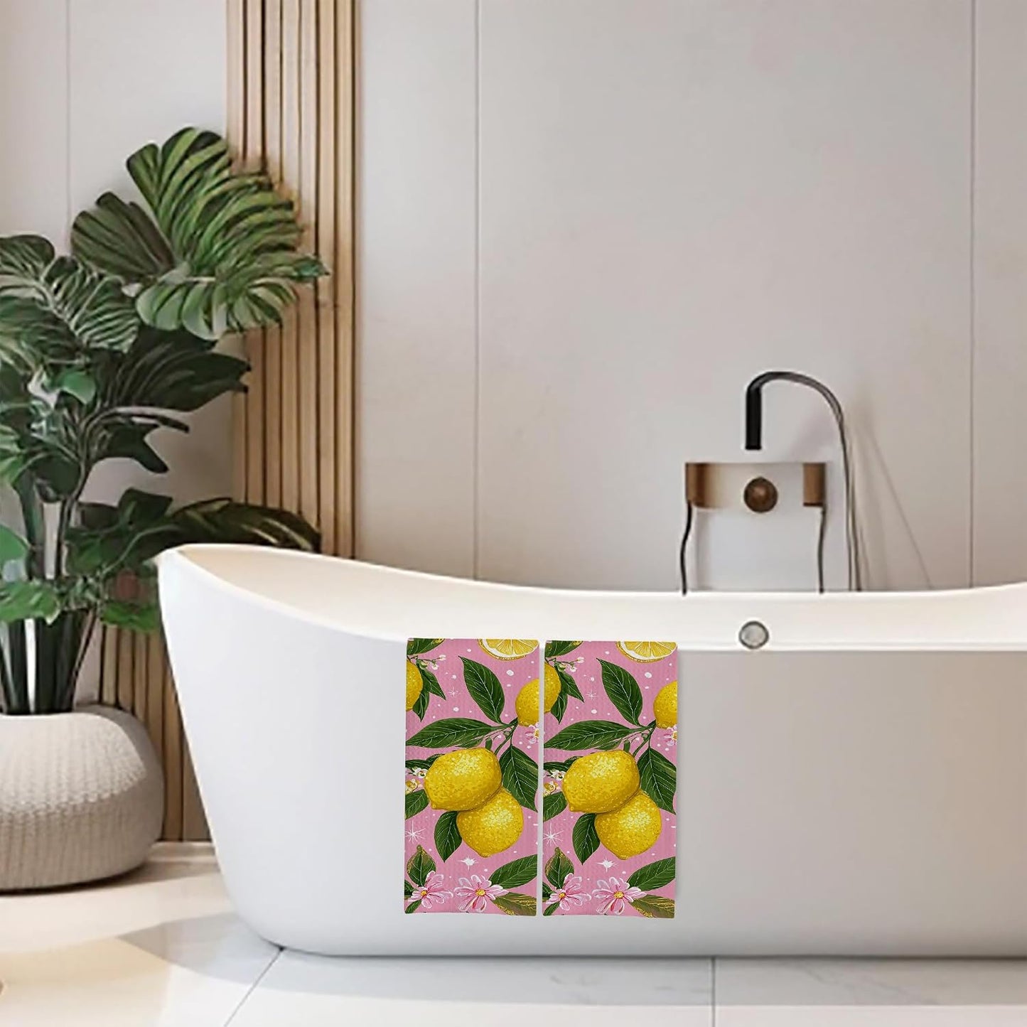 Pink Lemon Fruit Botanical Hand Towels for Bathroom Set of 2,Soft Absorbent Waffle Weave Kitchen Towels Dish Towel,Decorative Bathroom Towel for Kitchen Yoga Home Decor 16X24 Inch